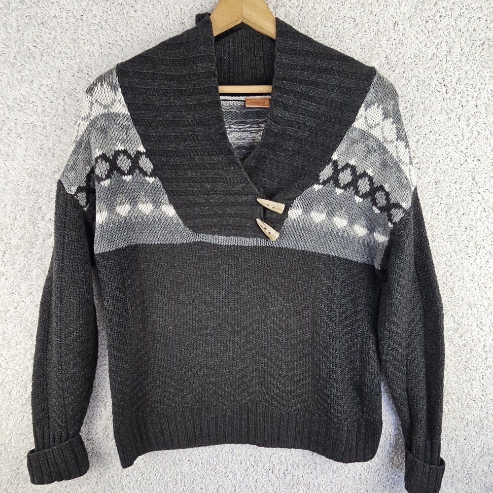 Vtg Northcrest Wool Blend Nordic Sweater Cardigan Fair Isle Horn Button Sz Large